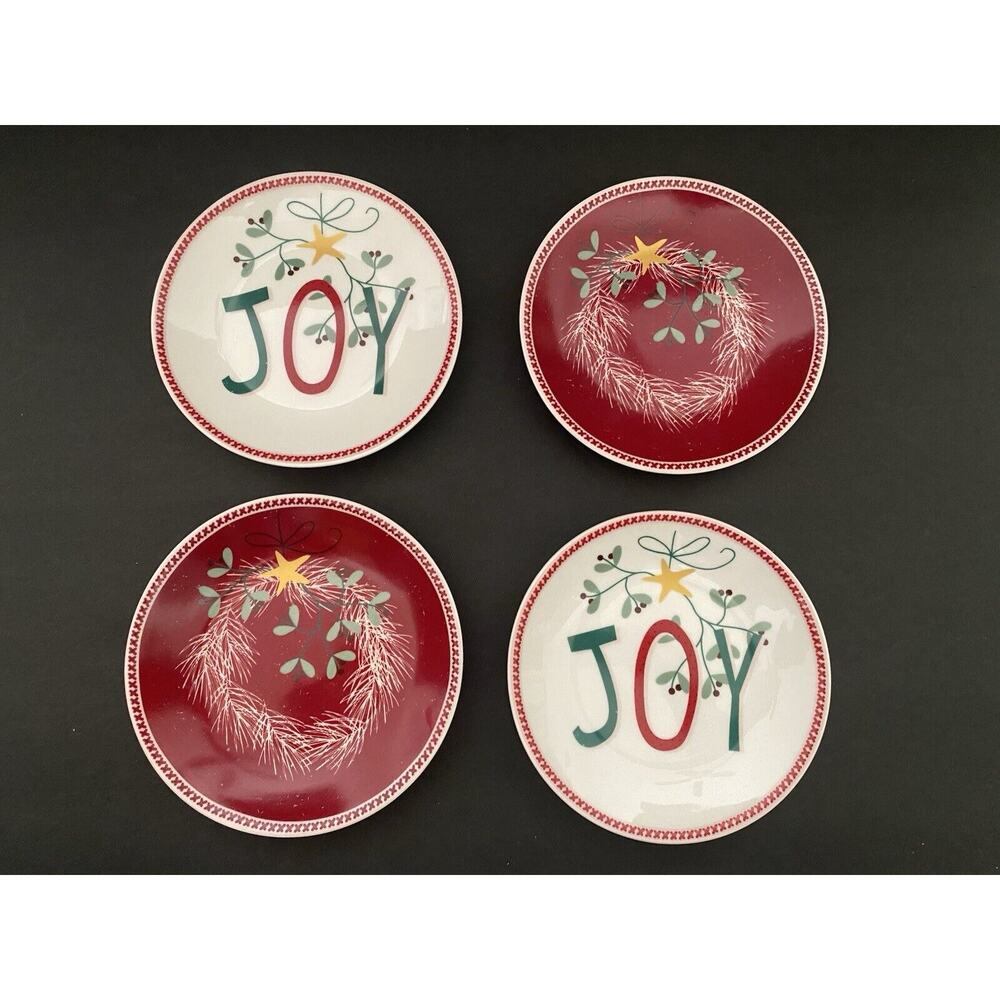 Grace's Teaware 6" Porcelain China Appetizer Plates - Set of 4 Christmas Joy